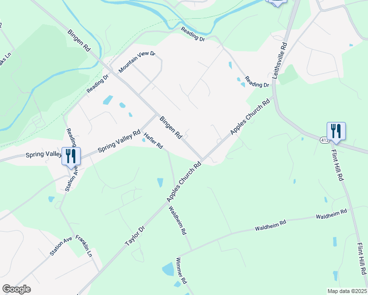map of restaurants, bars, coffee shops, grocery stores, and more near 3214 Bingen Road in Bethlehem