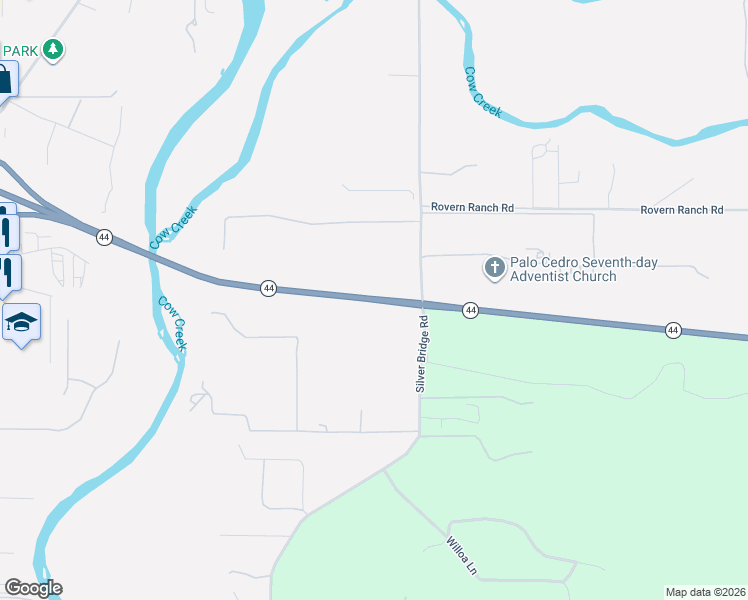 map of restaurants, bars, coffee shops, grocery stores, and more near Highway 44 in Palo Cedro
