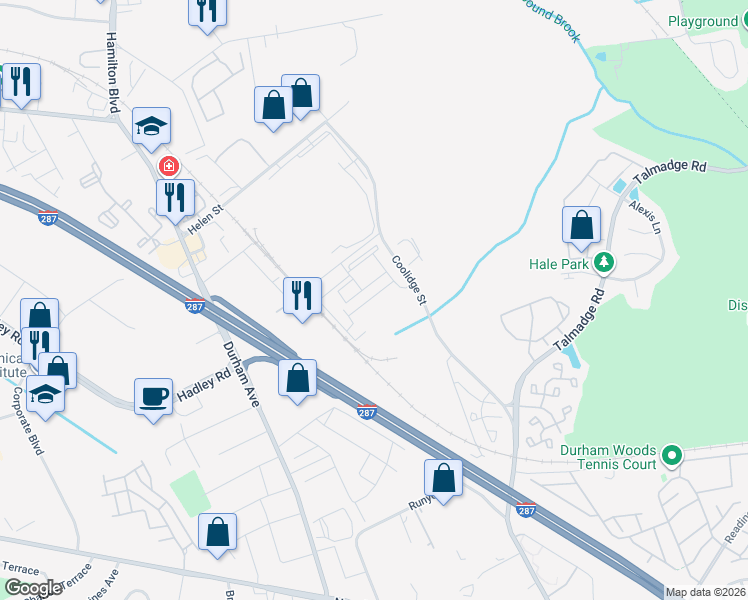 map of restaurants, bars, coffee shops, grocery stores, and more near 5 Campbell Street in South Plainfield