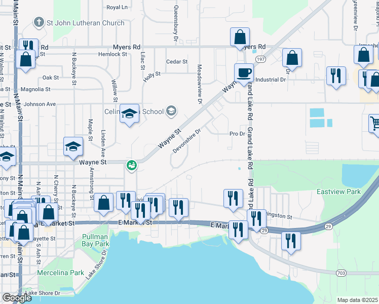 map of restaurants, bars, coffee shops, grocery stores, and more near 662 Cumberland Drive in Celina