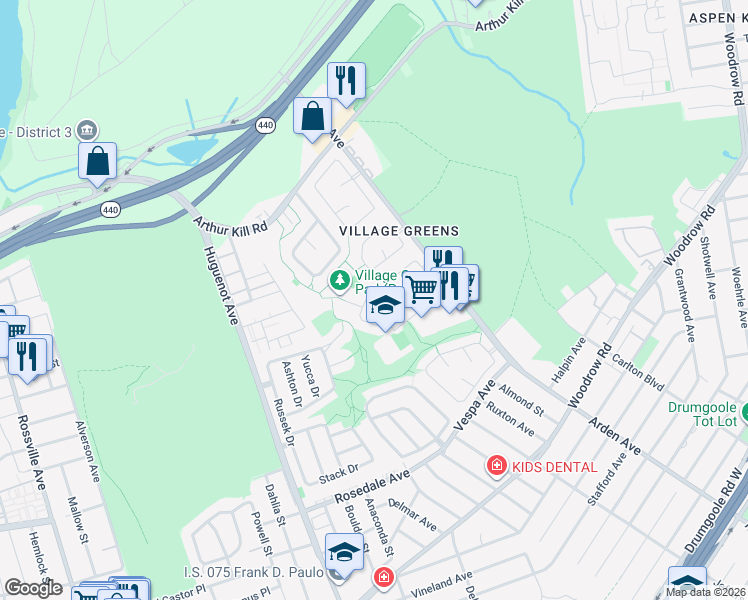 map of restaurants, bars, coffee shops, grocery stores, and more near 247 Hampton Green in Staten Island