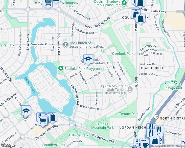 map of restaurants, bars, coffee shops, grocery stores, and more near 4308 Degray Drive in South Jordan