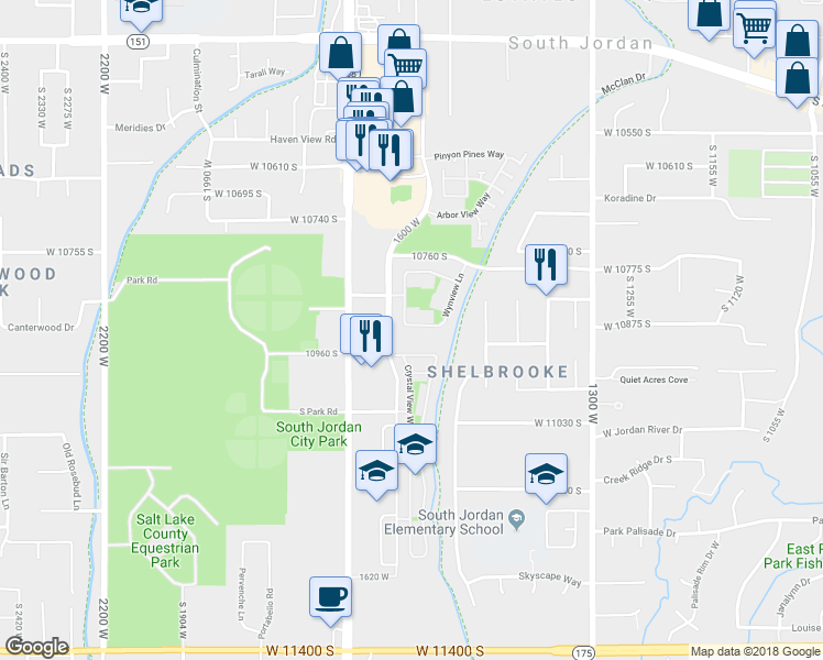 map of restaurants, bars, coffee shops, grocery stores, and more near in South Jordan