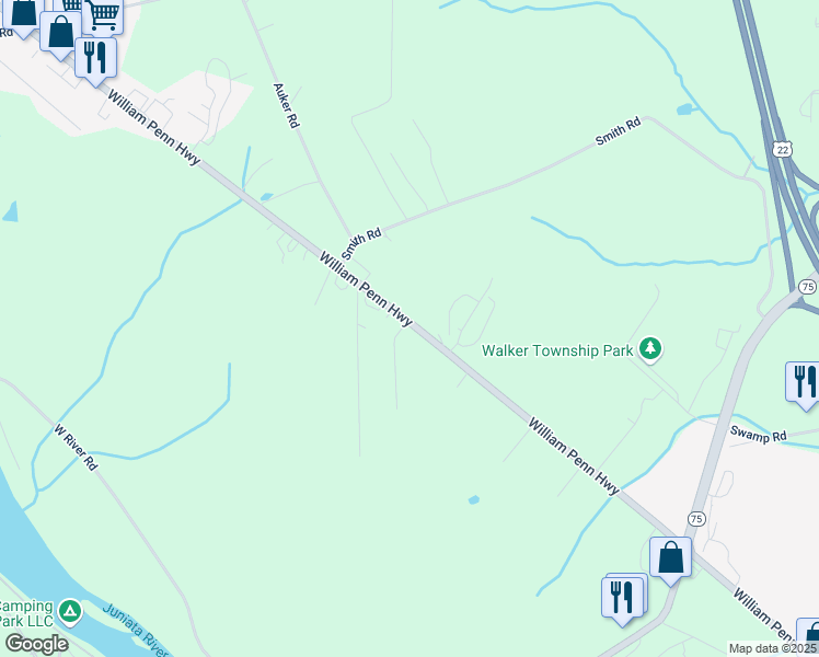 map of restaurants, bars, coffee shops, grocery stores, and more near 19 Fairman Road in Mifflintown
