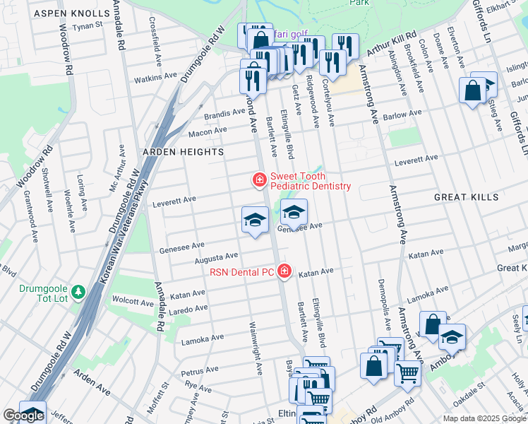 map of restaurants, bars, coffee shops, grocery stores, and more near 15 Stroud Avenue in Staten Island