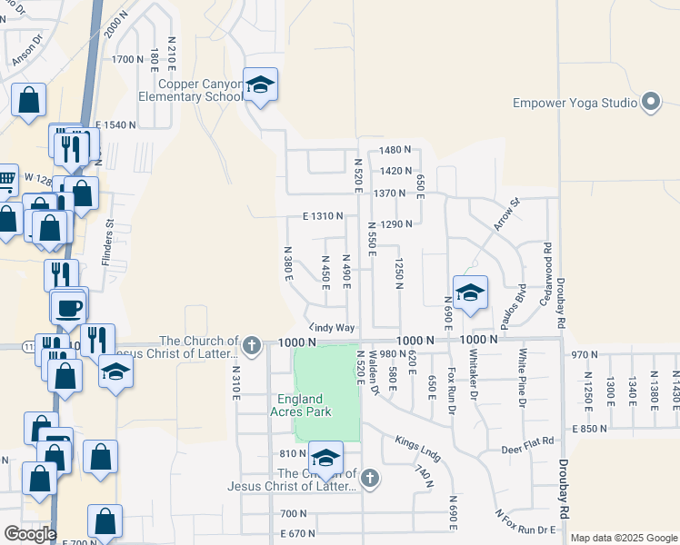 map of restaurants, bars, coffee shops, grocery stores, and more near 1169 North 490 East in Tooele