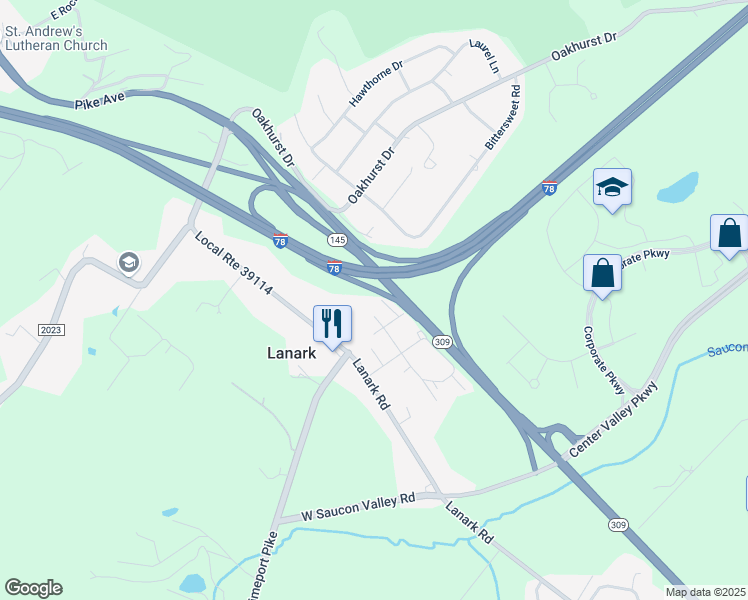 map of restaurants, bars, coffee shops, grocery stores, and more near 4033 Herman Street in Coopersburg