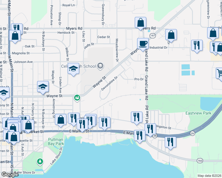map of restaurants, bars, coffee shops, grocery stores, and more near 662 Cumberland Drive in Celina