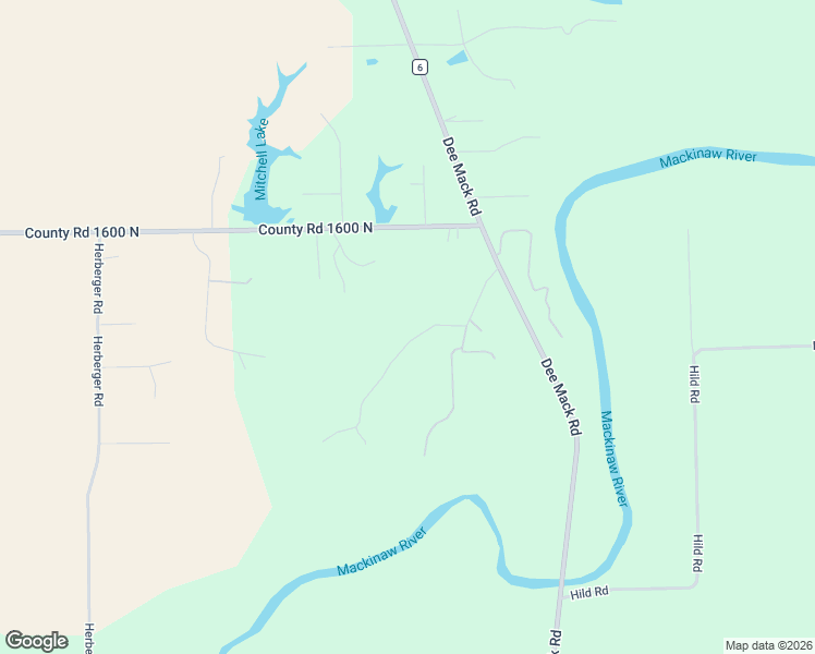 map of restaurants, bars, coffee shops, grocery stores, and more near 15619 Larimore Drive in Mackinaw
