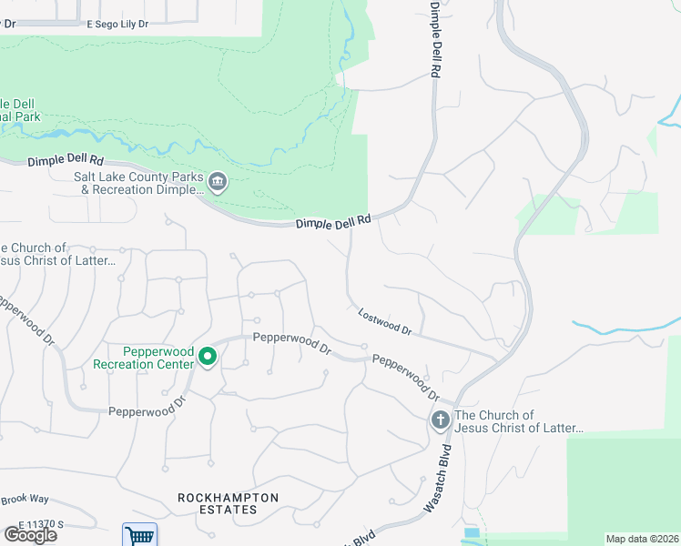 map of restaurants, bars, coffee shops, grocery stores, and more near 10870 South Lostwood Drive in Sandy