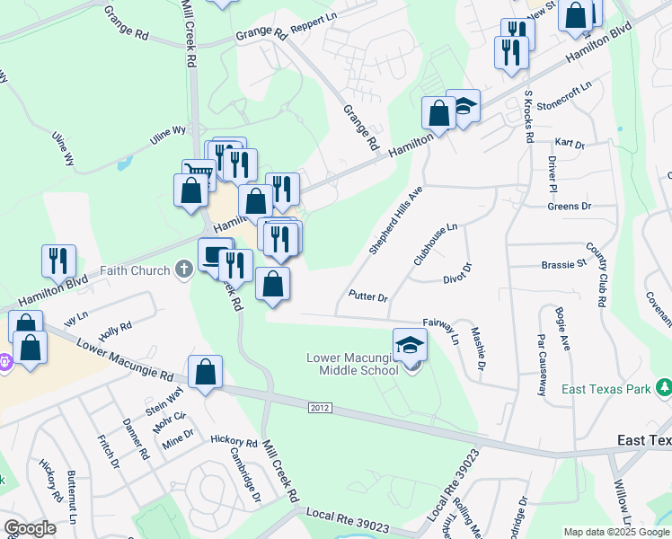 map of restaurants, bars, coffee shops, grocery stores, and more near 6295 Fairway Lane in Allentown