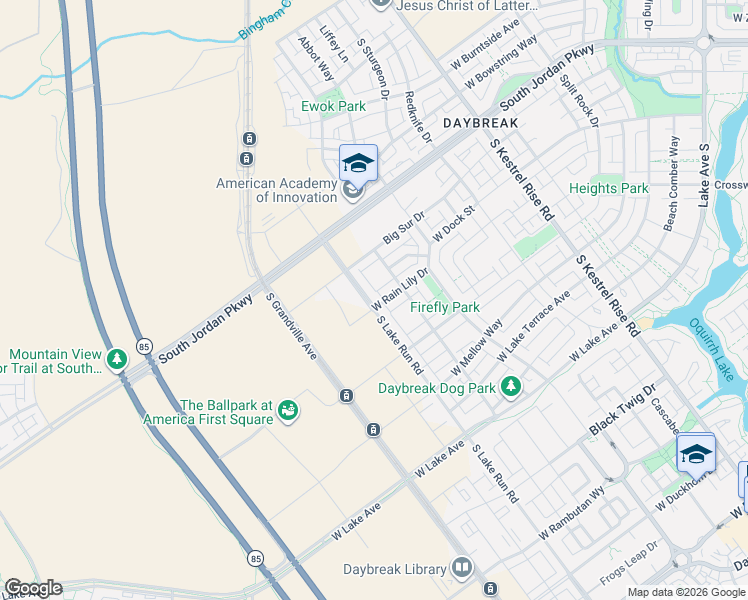 map of restaurants, bars, coffee shops, grocery stores, and more near 10869 Lake Run Road in South Jordan