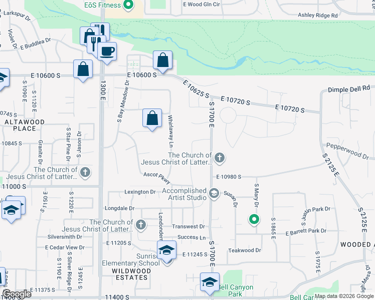 map of restaurants, bars, coffee shops, grocery stores, and more near 10868 Prescott Drive in Sandy