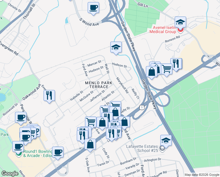map of restaurants, bars, coffee shops, grocery stores, and more near 152 Jefferson Street in Metuchen