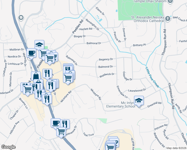 map of restaurants, bars, coffee shops, grocery stores, and more near 1006 Waldwick Drive in Pittsburgh