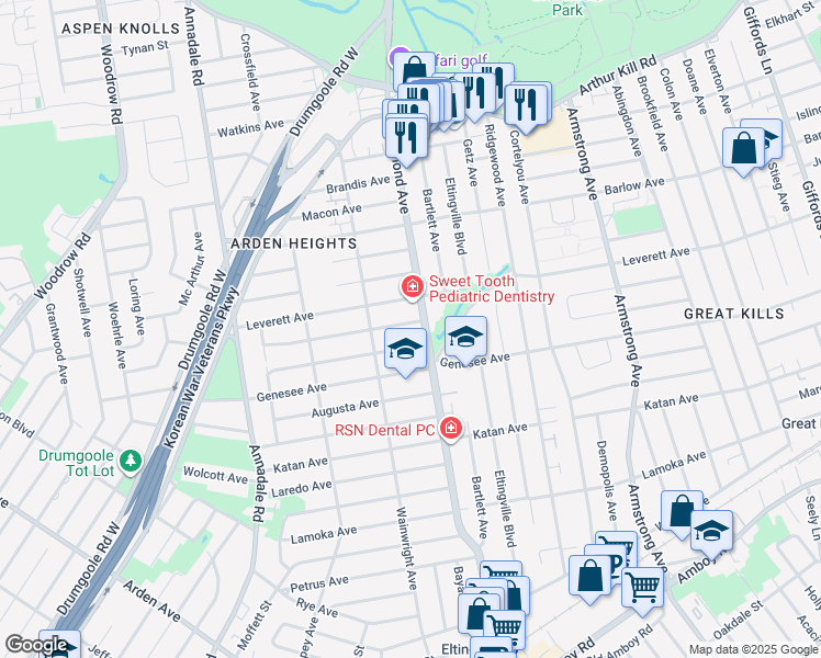 map of restaurants, bars, coffee shops, grocery stores, and more near 15 Stroud Avenue in Staten Island