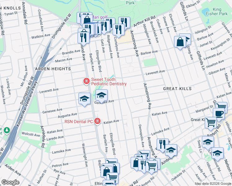 map of restaurants, bars, coffee shops, grocery stores, and more near 266 Ridgewood Avenue in Staten Island