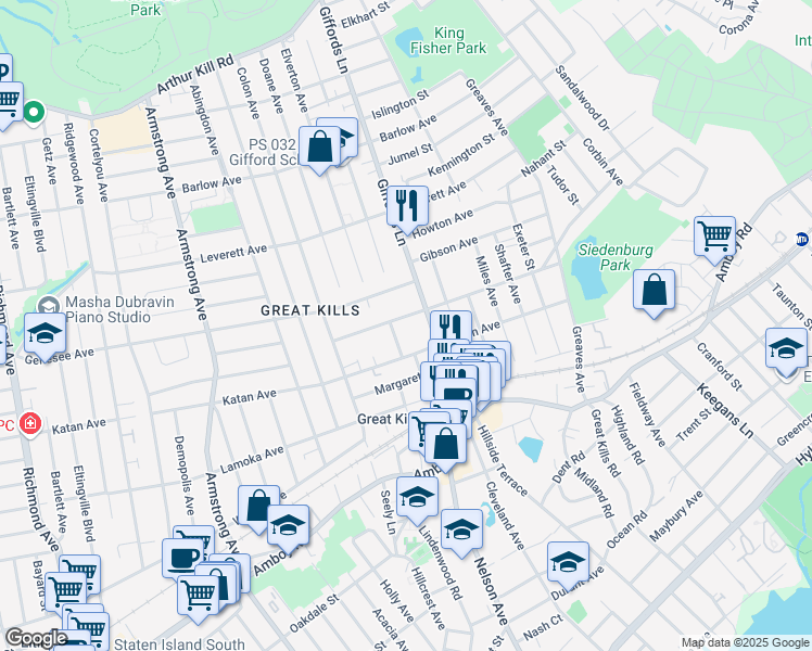 map of restaurants, bars, coffee shops, grocery stores, and more near 284 Dewey Avenue in Staten Island