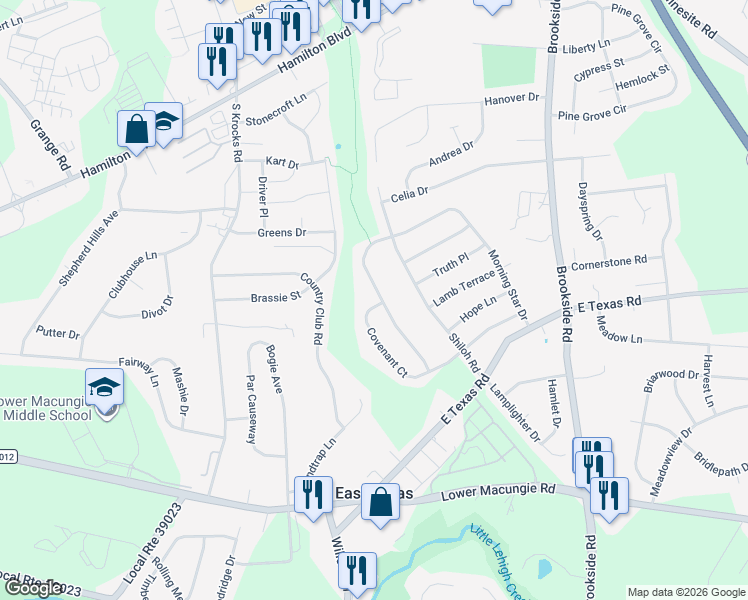 map of restaurants, bars, coffee shops, grocery stores, and more near 1152 Morning Star Drive in Allentown