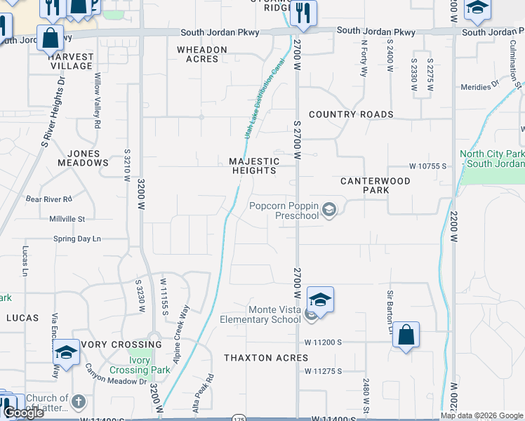 map of restaurants, bars, coffee shops, grocery stores, and more near 10872 Reta View Court in South Jordan