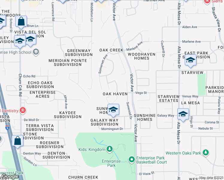 map of restaurants, bars, coffee shops, grocery stores, and more near 3683 Cherrywood Drive in Redding