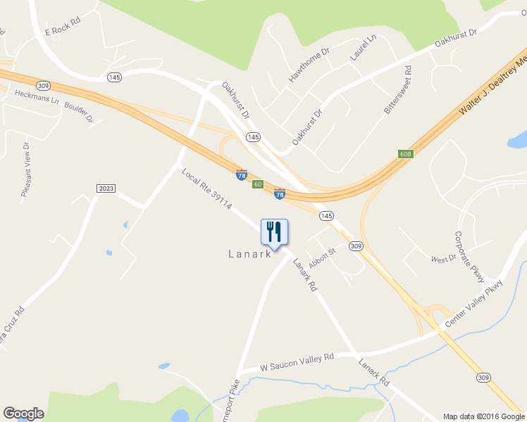 map of restaurants, bars, coffee shops, grocery stores, and more near 3453 Lanark Road in Coopersburg