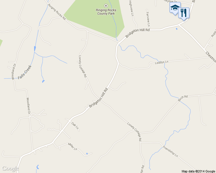 map of restaurants, bars, coffee shops, grocery stores, and more near 1221 Bridgeton Hill Road in Upper Black Eddy