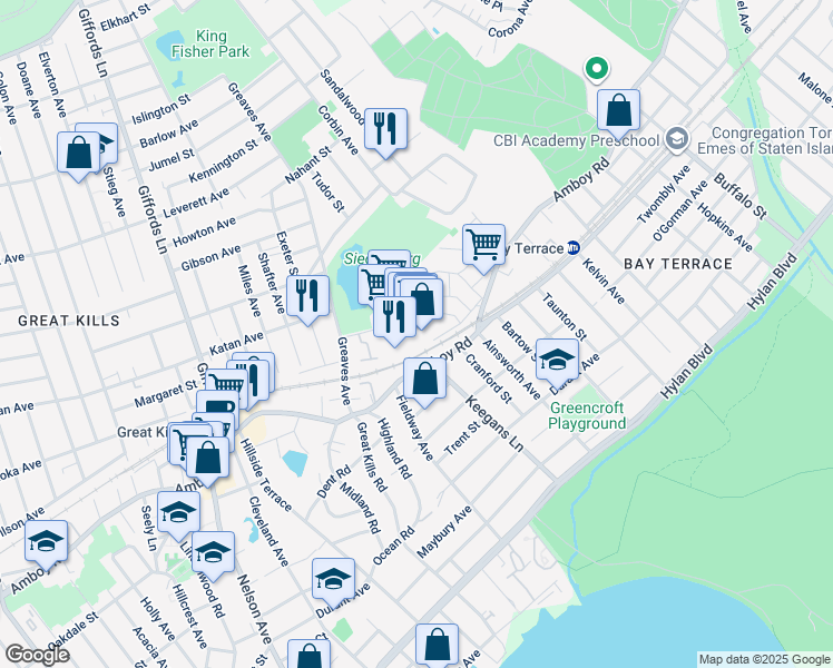 map of restaurants, bars, coffee shops, grocery stores, and more near 150 Greaves Lane in Staten Island