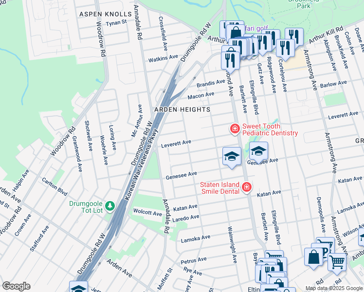 map of restaurants, bars, coffee shops, grocery stores, and more near 784 Leverett Avenue in Staten Island