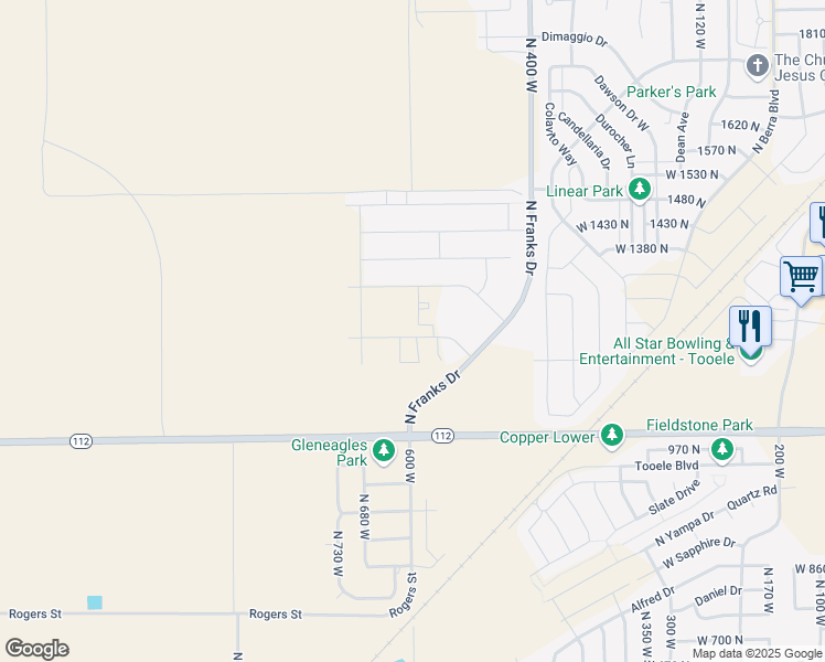 map of restaurants, bars, coffee shops, grocery stores, and more near 598 West Caroles Way in Tooele