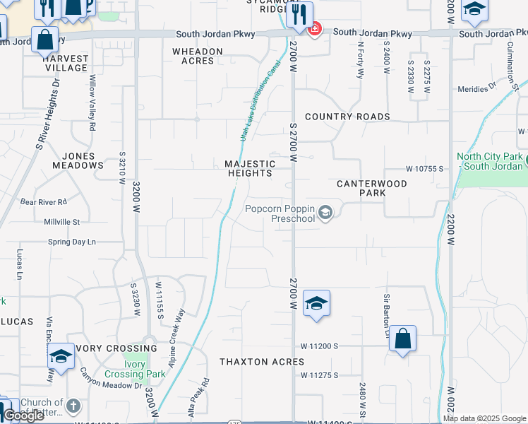 map of restaurants, bars, coffee shops, grocery stores, and more near 10868 Reta View Court in South Jordan