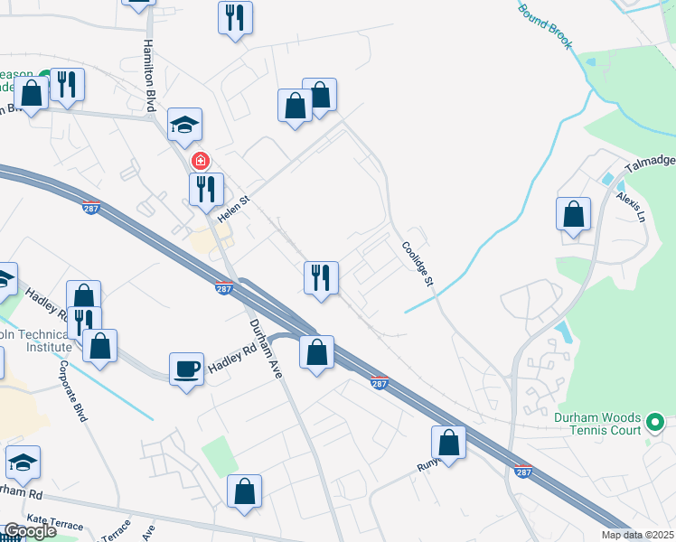 map of restaurants, bars, coffee shops, grocery stores, and more near 816 Strassle Way in South Plainfield