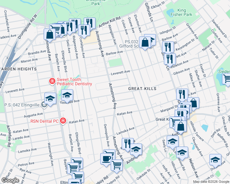 map of restaurants, bars, coffee shops, grocery stores, and more near 797 Armstrong Avenue in Staten Island