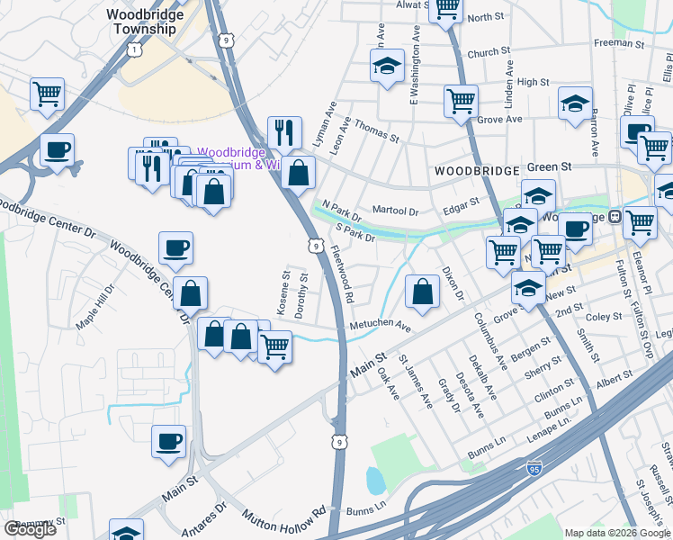 map of restaurants, bars, coffee shops, grocery stores, and more near 37 Peyser Street in Woodbridge Township