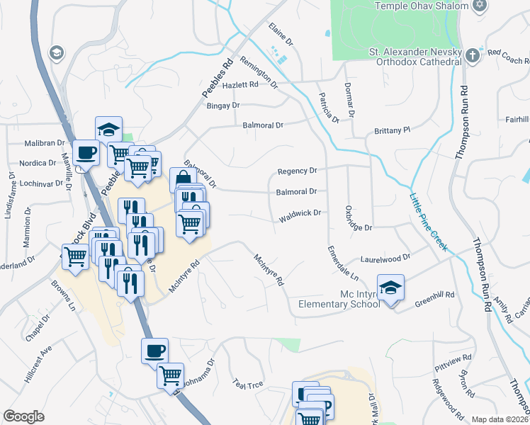 map of restaurants, bars, coffee shops, grocery stores, and more near 1006 Waldwick Drive in Pittsburgh