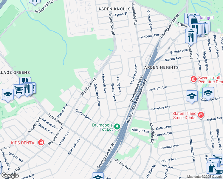 map of restaurants, bars, coffee shops, grocery stores, and more near 124 Woehrle Avenue in Staten Island