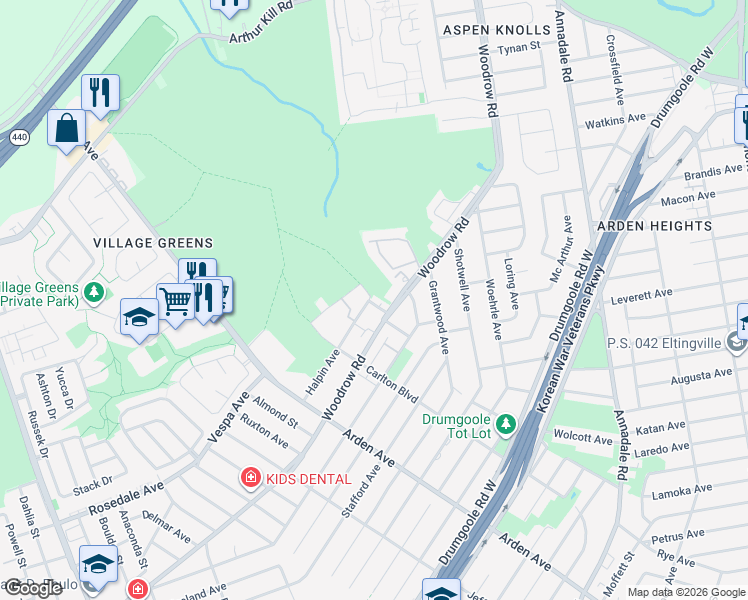 map of restaurants, bars, coffee shops, grocery stores, and more near 32 Halpin Avenue in Staten Island