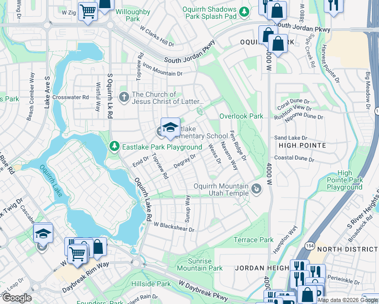map of restaurants, bars, coffee shops, grocery stores, and more near 4274 Miro Lane in South Jordan