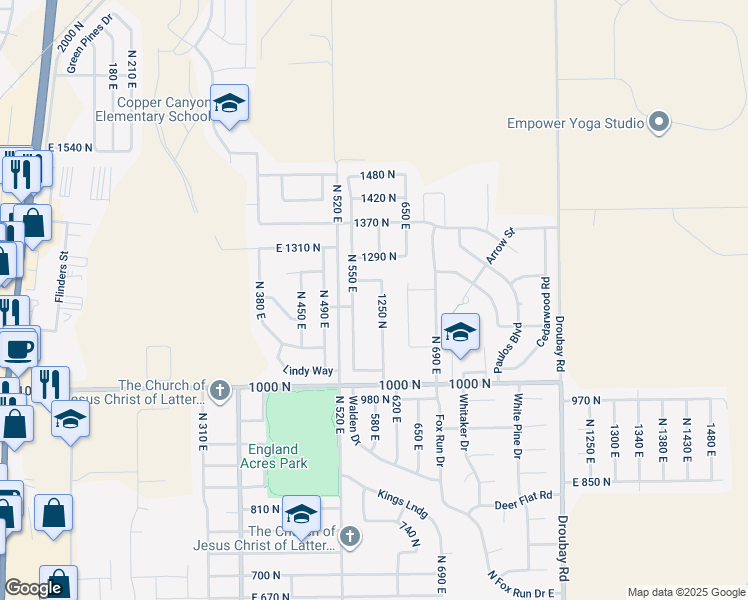 map of restaurants, bars, coffee shops, grocery stores, and more near 1195 North 600 East in Tooele