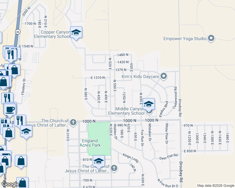 map of restaurants, bars, coffee shops, grocery stores, and more near 1195 North 600 East in Tooele