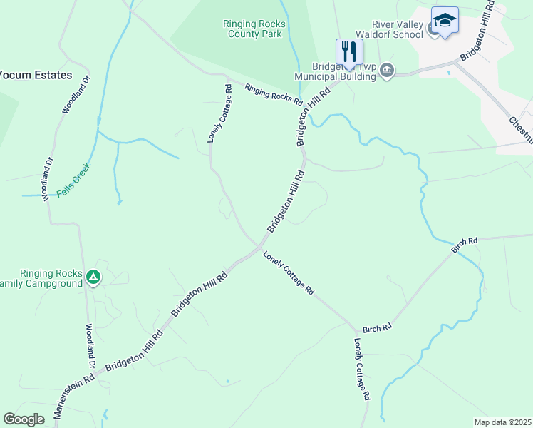 map of restaurants, bars, coffee shops, grocery stores, and more near 1221 Bridgeton Hill Road in Upper Black Eddy