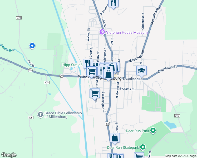 map of restaurants, bars, coffee shops, grocery stores, and more near 181 West Jackson Street in Millersburg