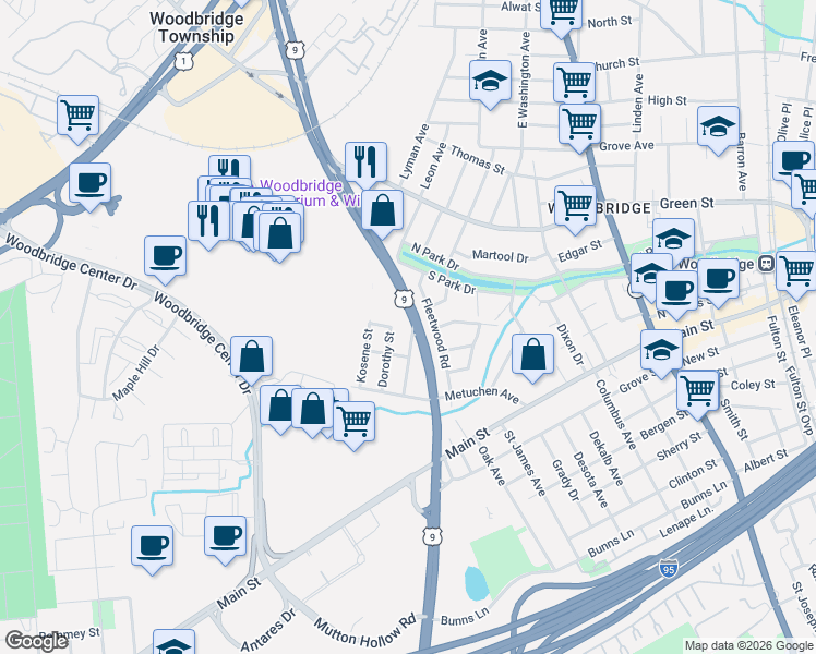 map of restaurants, bars, coffee shops, grocery stores, and more near 37 Peyser Street in Woodbridge Township