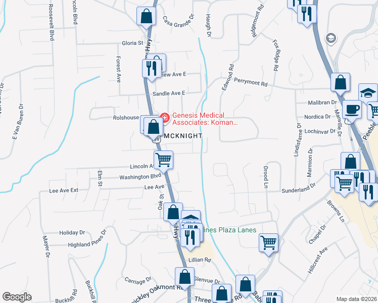map of restaurants, bars, coffee shops, grocery stores, and more near 8018 Crest Road in Pittsburgh