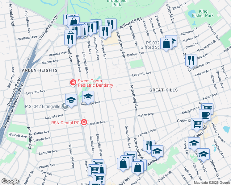 map of restaurants, bars, coffee shops, grocery stores, and more near 52 Middle Loop Road in Staten Island