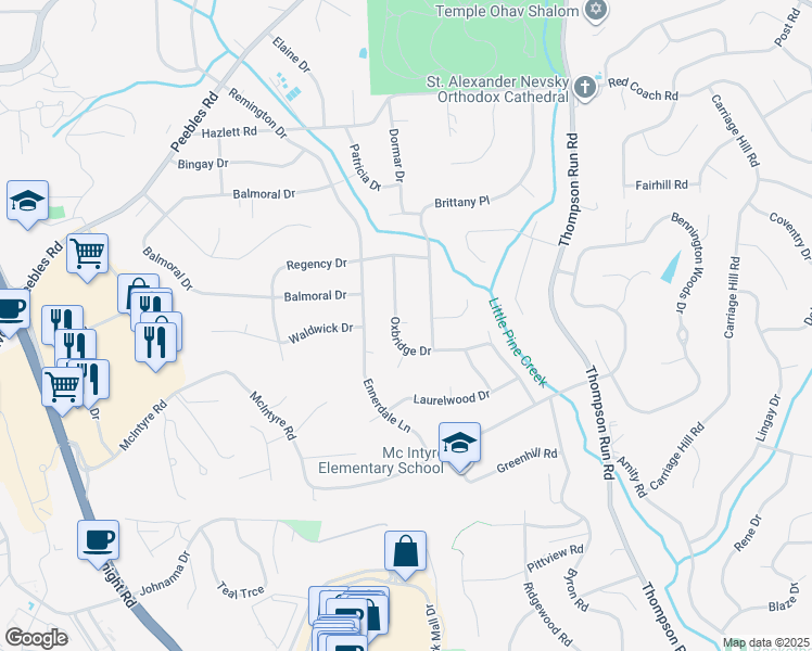 map of restaurants, bars, coffee shops, grocery stores, and more near 8028 Oxbridge Dr in Pittsburgh