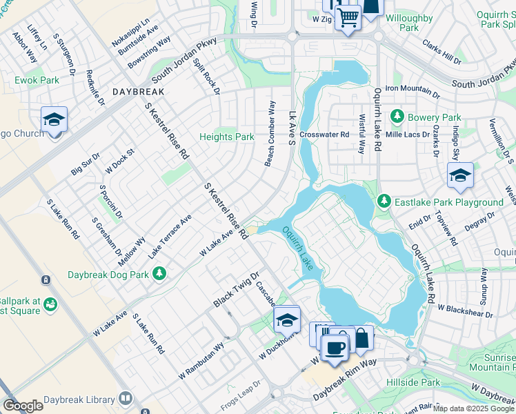 map of restaurants, bars, coffee shops, grocery stores, and more near 10857 Beach Cruiser Way in South Jordan