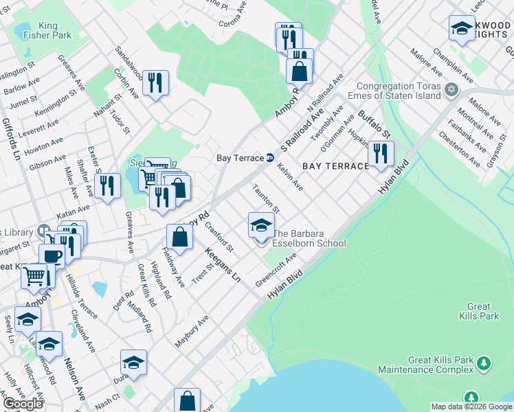 map of restaurants, bars, coffee shops, grocery stores, and more near 51 Redgrave Avenue in Staten Island