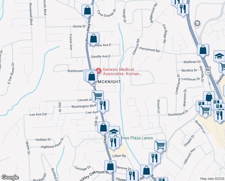 map of restaurants, bars, coffee shops, grocery stores, and more near 8018 Crest Road in Pittsburgh