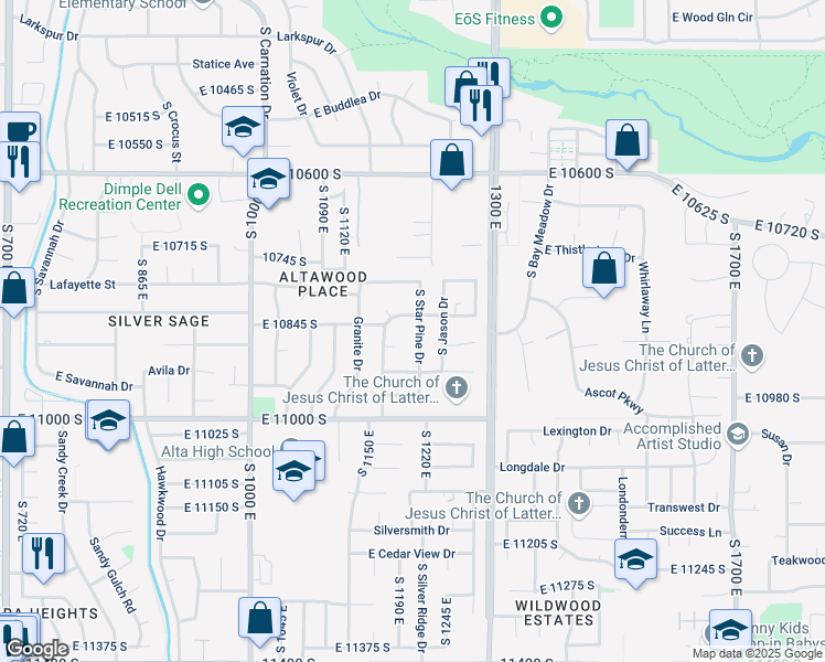 map of restaurants, bars, coffee shops, grocery stores, and more near 10852 South Star Pine Drive in Sandy